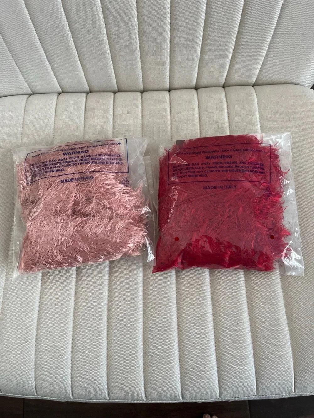 dennis basso Pink and Red Fuzzy Feather Scarves Duo